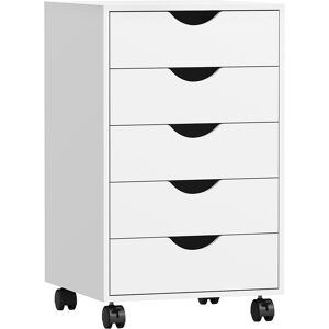 Homcom Cassettiera da Ufficio a 5 Cassetti con Ruote Girevoli con Freni, 40x40x67 cm, Bianco   Aosom Italy Image