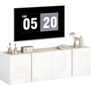 Homcom Mobile TV con 4 porte a chiusura ammortizzata, ripiano regolabile e passacavi, 135 x 38 x 45 cm, Bianco   Aosom Italy Image