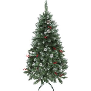 Homcom Albero di Natale Alto 150 cm da Interno con 398 Rami, Pigne e Bacche Rosse, Base in Metallo, Verde   Aosom Italy Image