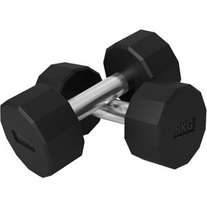 Sportnow Set 2 Manubri a 12 Lati da 8 kg in Metallo e Gomma con Impugnatura Antiscivolo, 26x12x12 cm, Nero Image