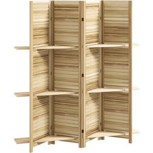 Homcom Paravento interno in legno a 4 pannelli, pieghevole con 3 ripiani, 160 x 170 cm, Legno naturale   Aosom Italy Image