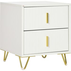 Homcom Comodino con 2 Cassetti in Legno con Maniglie e Gambe in Metallo, 40x40x47 cm, Bianco e Oro   Aosom Italy Image