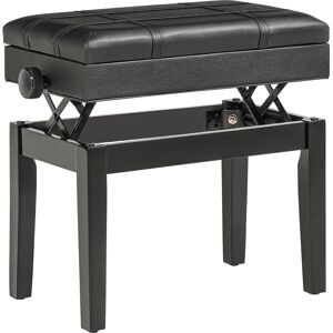 Homcom Sgabello per Pianoforte con Altezza Regolabile e Contenitore in Legno e Finta Pelle, 63x35x46-56cm, Nero Image