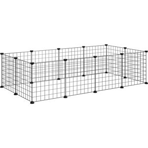 Pawhut Recinto per Cuccioli e Piccoli Animali Modulabile in Metallo e PP, 12 Pannelli da 35x35 cm Nero Aosom Image