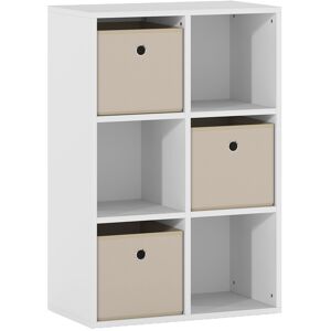 Homcom Libreria a Cubi con 6 Compartimenti e 3 Cassetti di Stoffa 53,7x30x79,8 cm Bianco e Beige   Aosom Italy Image