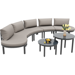 Fc Set di mobili da giardino 5 posti, 2 tavolini da caffè in vetro temperato, cuscini e sedili comodi, 85x60x78 cm, Grigio Image