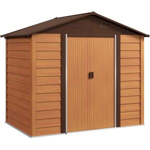 Outsunny Casetta da Giardino in Acciaio Effetto Legno con Doppie Porte Scorrevoli, 236x196x208 cm, Marrone   Aosom Italy Image