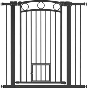 Pawhut Cancello per Animali Alto 106 cm con Larghezza Regolabile, Porta per Gatti Integrata, Nero   Aosom Italy Image