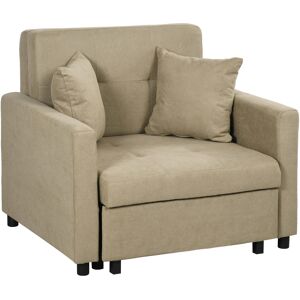 Homcom Poltrona Letto in Tessuto Effetto Velluto Marrone Chiaro con 2 Cuscini e Spazio Portaoggetti, 100x98x88 cm Image