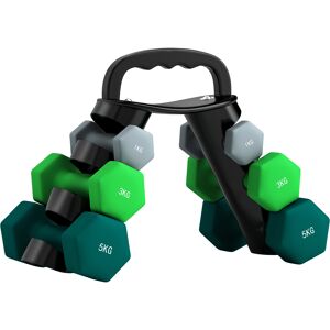 Sportnow Set Manubri con Supporto, 3 Coppie di Pesi da 2 x 1 kg, 2 x 3 kg, 2 x 5 kg, Multicolore   Aosom Italy Image