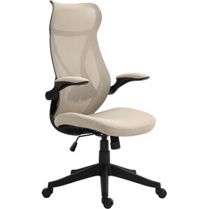 Homcom Poltrona da Ufficio con Braccioli Ribaltabili, Sedia Ufficio Altezza Regolabile e Schienale Inclinabile, in Tessuto a Rete, Beige Aosom Italy Image