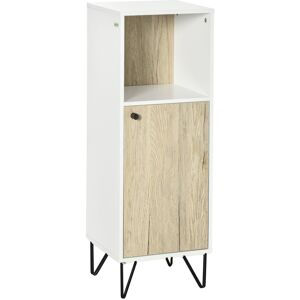 Kleankin Mobile Bagno con Ripiano Aperto e Armadietto con Anta in Legno, 31.5x30x91cm, Quercia e Bianco Aosom Image
