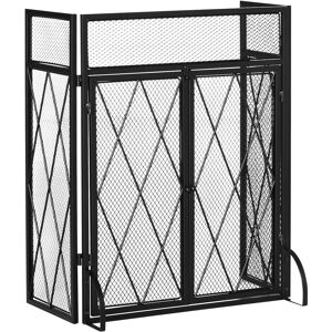 Homcom Parascintille per Camino in Metallo con 3 Pannelli Pieghevoli, 120x11.5x79 cm, Nero Aosom Image