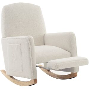 Deko Collection Sedia a dondolo con poggiapiedi, poltrona relax con schienale alto, tessuto Teddy, 67x96-127x96 cm, Bianco Image