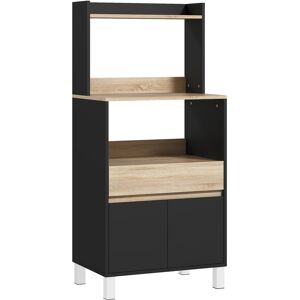 Homcom Mobile porta microonde, con armadio, cassetto e mensola superiore, 60 x 40 x 131 cm Quercia e nero   Aosom Italy Image