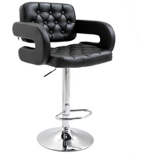 Homcom Sgabello da bar girevole e regolabile in altezza, con schienale, poggiapiedi e braccioli 61x50x94-114cm Nero   Aosom Italy Image