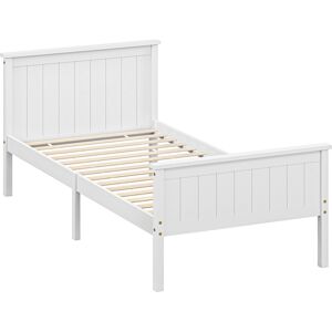 Homcom Struttura letto singolo in legno massiccio con doghe, testata e pediera, 100 x 210 cm Bianco   Aosom Italy Image