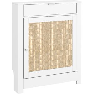Homcom Copritermosifoni con Anta in rattan e Scomparto, Design Boho, Bianco   Aosom Italy Image