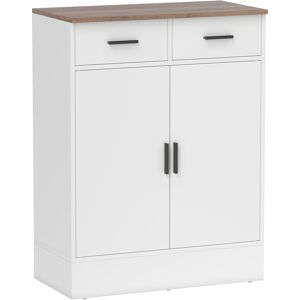 Homcom Credenza Moderna 2 Cassetti e Armadietto 2 Ante, Ripiano Interno Regolabile, Bianco e Legno   Aosom Italy Image