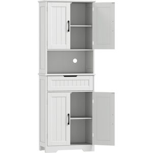 Homcom Credenza Cucina con 2 Armadietti e Cassetto, Piano Centrale Aperto e Ripiani Regolabili, Bianco   Aosom Italy Image