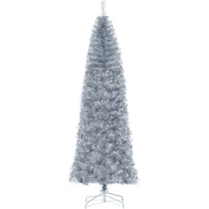Homcom HOMCM Albero di Natale Artificiale Alto e Stretto con Base Rimovibile, 818 Rami, in PET e Acciaio, Φ75x210cm, Argento Aosom Image