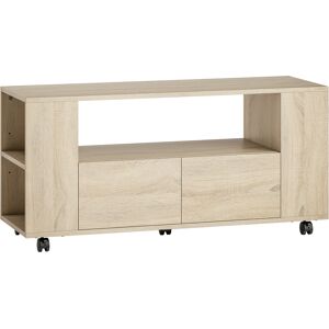 Homcom Mobile Porta TV da 42" con Ruote Girevoli e Freno, Ripiani Regolabili e Cassetti, 102x34.5x48.5 cm, Legno   Aosom Italy Image