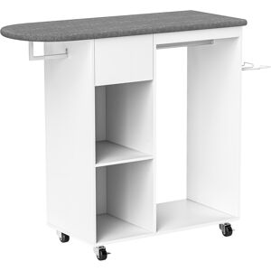 Homcom Mobile Asse da Stiro con Ruote e Porta Ferro, Barra per Abiti, Cassetto e Ripiani, 125x43.5x112cm, Bianco Image