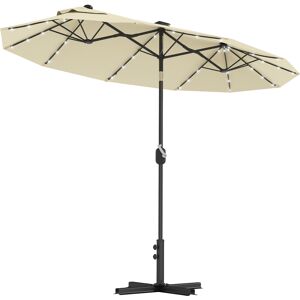 Outsunny Ombrellone Doppio con Luci LED e Base a Croce, in Poliestere e Acciaio, 295x150x219 cm, Bianco Crema Image