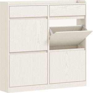 Homcom Scarpiera Slim in Legno con 4 Cassetti a Ribalta e 2 Cassetti Scorrevoli, 98x19.2x95.3 cm, Bianco   Aosom Italy Image