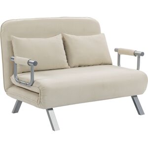 Homcom Divano letto 2 posti con schienale regolabile e 2 cuscini, rivestimento in tessuto effetto scamosciato, Beige   Aosom Italy Image