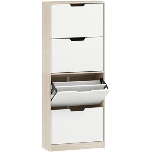 Homcom Scarpiera Salvaspazio Slim a 4 Cassetti per 20 Paia di Scarpe 62.5x26x156 cm, color Legno e Bianco   Aosom Italy Image