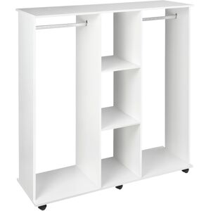 Homcom Armadio Guardaroba a Rotelle con 2 Barre e 3 Ripiani Aperti, in Legno e Alluminio, 120x40x128 cm, Bianco   Aosom Italy Image