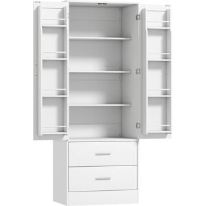 Homcom Credenza da Cucina con Armadietto con 8 Ripiani Portaspezie e 2 Cassetti, 60x40x159 cm, Bianco   Aosom Italy Image