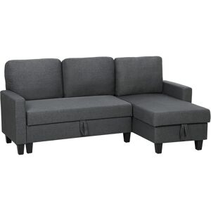 Homcom Divano Letto 3 Posti con Chaise e Spazio Contenitore, in Tessuto Effetto Lino, 197x129x85 cm, Grigio Carbone   Aosom Italy Image