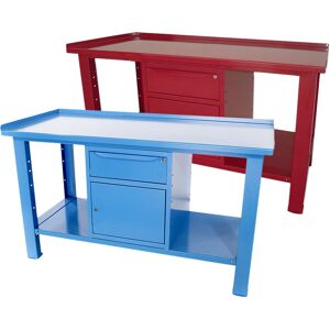 Banco da lavoro SOGI 1,5 metri con piano in acciaio + armadio con anta e cassetto - blu/rosso Image
