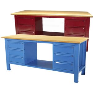 Banco da lavoro SOGI 2 metri con piano in legno portata 1000 kg + 2 armadi a 3 cassetti - blu/rosso Image