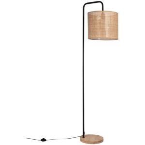 Maisons du Monde Piantana in acciaio e legno di hevea e abat jour in rattan intrecciato, Alt. 172 cm 52x172x36cm Image