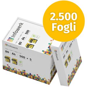 Infowerk Carta per stampanti Carta per copie 2500 fogli 5 x 500 A4 80g Premium bianco brillante CIE 160 Vincitore del test Certificato ambientale PEFC Image