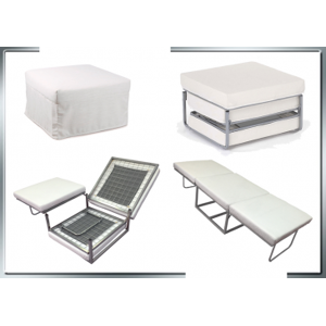 Arredo Casa Facile Pouf Letto Reclinabile Pouff Letto - Bianco Microfibra - Soggiorno Image