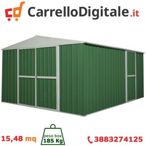 Box in Acciaio Zincato Casetta da Giardino in Lamiera 3.60 x 4.30 m x h2.10 m - 185 KG - 15,48 metri quadri - VERDE Image
