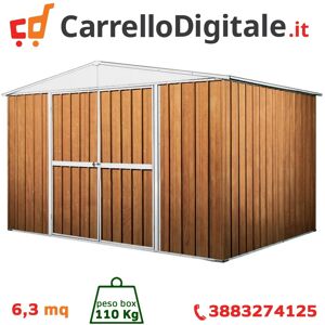 Box in Acciaio Zincato Casetta da Giardino in Lamiera 3.60 x 1.75 m x h2.12 m - 110 KG – 6.30 metri quadri - LEGNO Image