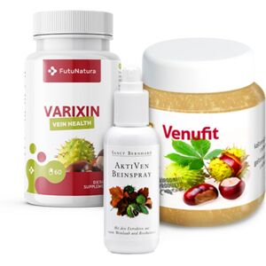 FutuNatura Per le gambe e i vasi sanguigni: Varixin + Spray per gambe stanche + Gel alla castagna con rutina, kit Image