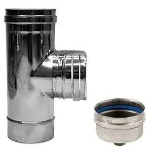 Raccordo A T Con Scarico Condensa E Tappo Inox Per Stufe A Pellet Caminetti Image