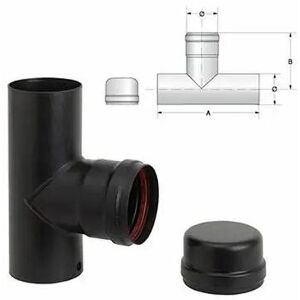 Raccordo A Tee T Con Tappo Per Scarico Condensa Nero Stufe A Pellet Spes. 1,2mm Image