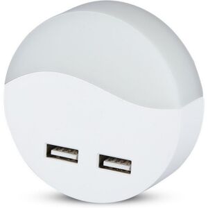 V-Tac Faretto Led Lampada Segnapasso Notturna Rotondo 0,45w Con Sensore Crepuscolare E Usb Colore Bianco 60*54,5 Mm 4000k Ip20 - Sku 506 Image