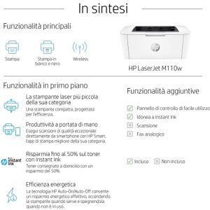 HP LaserJet M110w Wireless Bianco e nero Stampante (7MD66F) Image