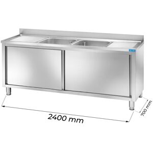 Lavello armadiato in acciaio inox con 2 vasche e gocciolatoi a sinistra e destra L2400xP700xH850 mm linea premium Image