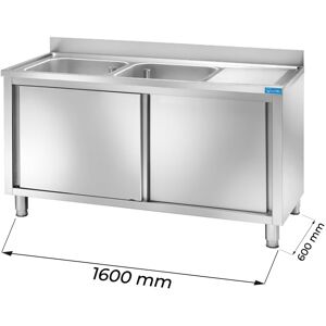Lavello armadiato in acciaio inox con 2 vasche e gocciolatoio a destra L1600xP600xH850 mm linea premium Image