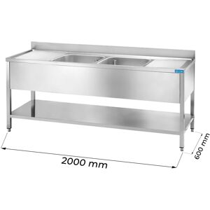 Lavello aperto in acciaio inox con 2 vasche e gocciolatoi a sinistra e destra L2000xP600xH850 mm linea premium Image