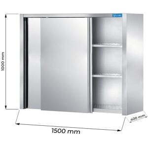 Pensile con porte scorrevoli e sgocciolatoio in acciaio inox con 2 ripiani L1500xP400xH1000 mm linea premium Image